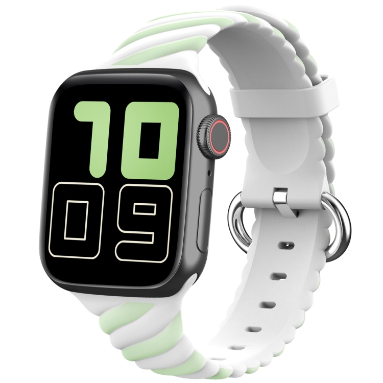 

Two-color Twist Silicone Watch Band For Apple Watch Series 9&8&7 41mm / SE 3&SE 2&6&SE&5&4 40mm / 3&2&1 38mm(Macaron Green White)