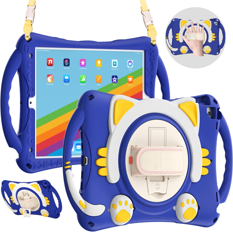 

Cute Cat King Kids Shockproof EVA Protective Case with Holder & Shoulder Strap & Handle For iPad 10.2 2021 / 2020 / 2019 / Pro 10.5 / Air 10.5(Dark Blue)