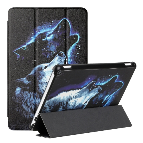 

For Amazon Kindle Fire HD10 2021/HD10 Plus 2021 Silk Texture Colored Drawing Pattern Horizontal Flip Magnetic PU Leather Case with Three-folding Holder & Sleep / Wake-up Function(Starry Wolf)