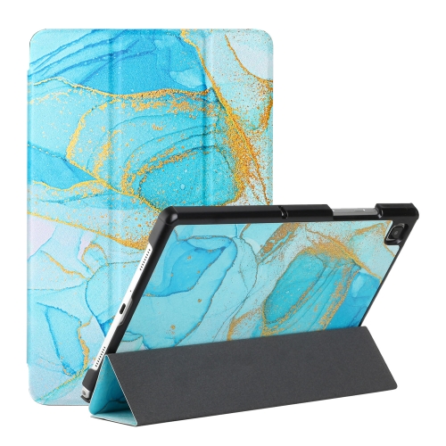 

For Samsung Galaxy Tab A7 10.4 2020 T500/T505 Silk Texture Colored Drawing Pattern Horizontal Flip Magnetic PU Leather Case with Three-folding Holder & Sleep / Wake-up Function(Marble Sands Blue)