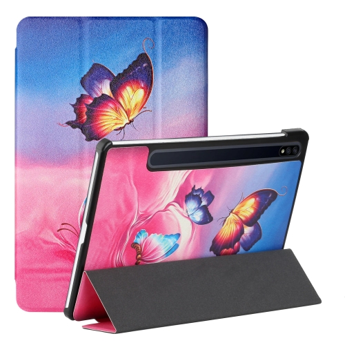 

For Samsung Galaxy Tab S8+ / Tab S8 Plus / Tab S7 FE / Tab S7+ T970/T975 Silk Texture Colored Drawing Pattern Horizontal Flip Magnetic PU Leather Case with Three-folding Holder & Sleep / Wake-up Function(Galaxy Butterfly)