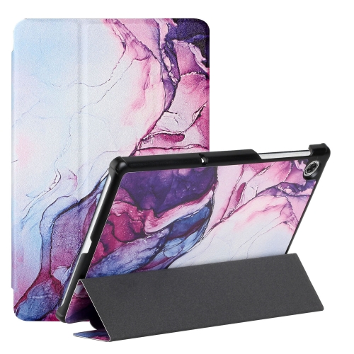 

For Lenovo M10 Plus X606F 10.3 Silk Texture Colored Drawing Pattern Horizontal Flip Magnetic PU Leather Case with Three-folding Holder(Marble Shiratama Purple)