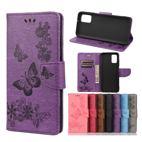 

For Samsung Galaxy A03s 164mm Vintage Embossed Floral Butterfly Pattern Horizontal Flip Leather Case with Card Slot & Holder & Wallet & Lanyard(Purple)