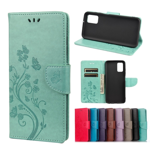 

For Samsung Galaxy A03s 164mm Butterfly Flower Pattern Horizontal Flip Leather Case with Holder & Card Slots & Wallet(Green)