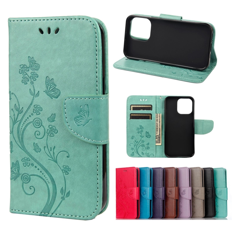 

Butterfly Flower Pattern Horizontal Flip Leather Case with Holder & Card Slots & Wallet For iPhone 13 Pro Max(Green)