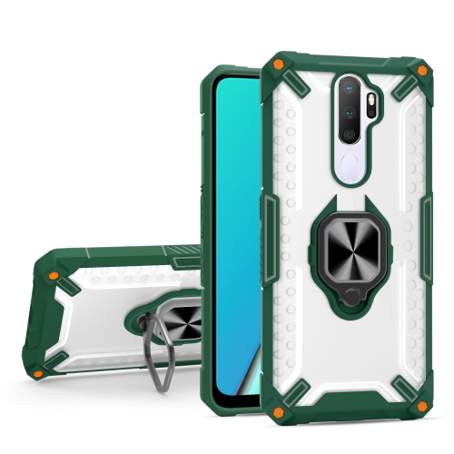 Matte TPU + PC Magnetic Shockproof Case with Ring Holder For OPPO A9 2020(Dark Green)
