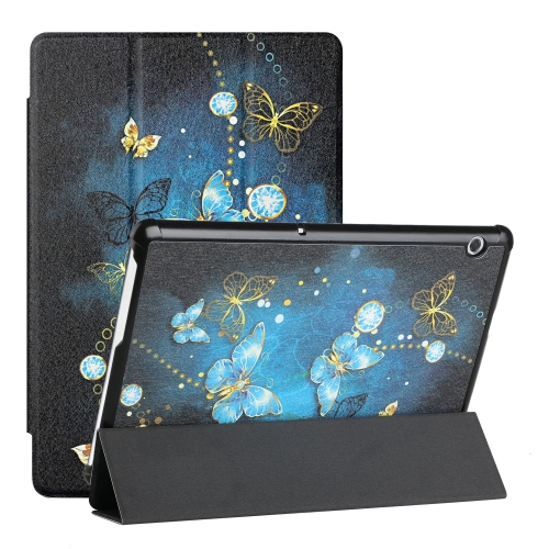 

For Huawei MediaPad T5 Silk Texture Colored Drawing Pattern Horizontal Flip Magnetic PU Leather Case with Three-folding Holder (Diamond Butterfly)