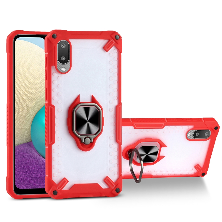 

Matte TPU + PC Magnetic Shockproof Case with Ring Holder For Samsung Galaxy A02(Red)