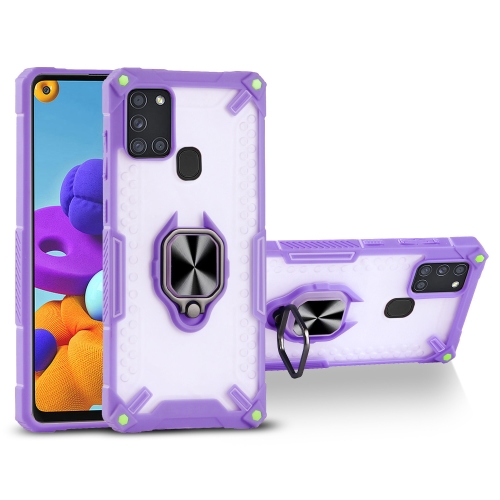 Matte TPU + PC Magnetic Shockproof Case with Ring Holder For Samsung Galaxy A21s(Purple)