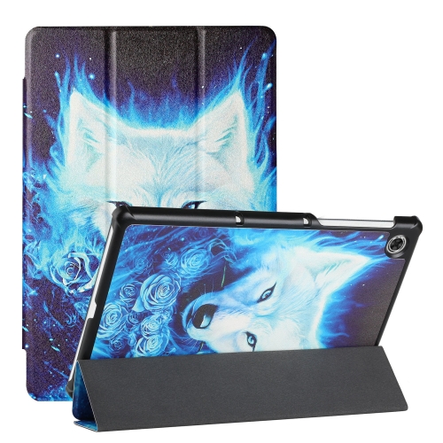 For Lenovo Tab M10(2nd) Silk Texture Colored Drawing Pattern Horizontal Flip Magnetic PU Leather Case with Three-folding Holder & Sleep / Wake-up Function(Rose the Wolf)