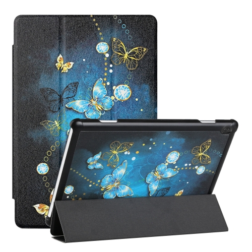 

For Lenovo Tab M10 Silk Texture Colored Drawing Pattern Horizontal Flip Magnetic PU Leather Case with Three-folding Holder (Diamond Butterfly)