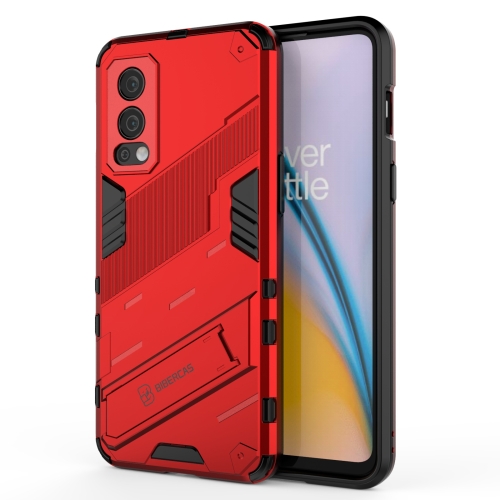 For OnePlus Nord 2 5G Punk Armor 2 in 1 PC + TPU Shockproof Case with Invisible Holder(Red)