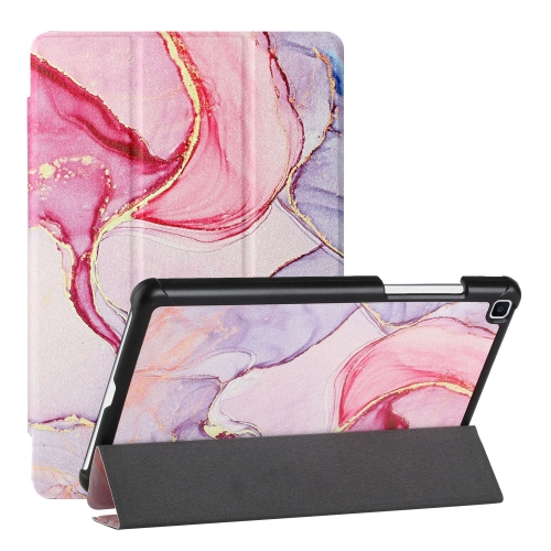 For Samsung Galaxy Tab A 8.0(2019)/T290/T295/T297 Silk Texture Colored Drawing Pattern Horizontal Flip Magnetic PU Leather Case with Three-folding Holder (Pink Marble)