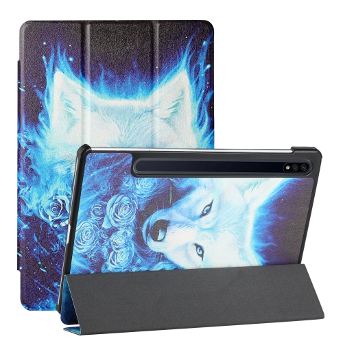 

For Samsung Galaxy Tab S7+ T970/T975 Silk Texture Colored Drawing Pattern Horizontal Flip Magnetic PU Leather Case with Three-folding Holder & Sleep / Wake-up Function(Rose the Wolf)