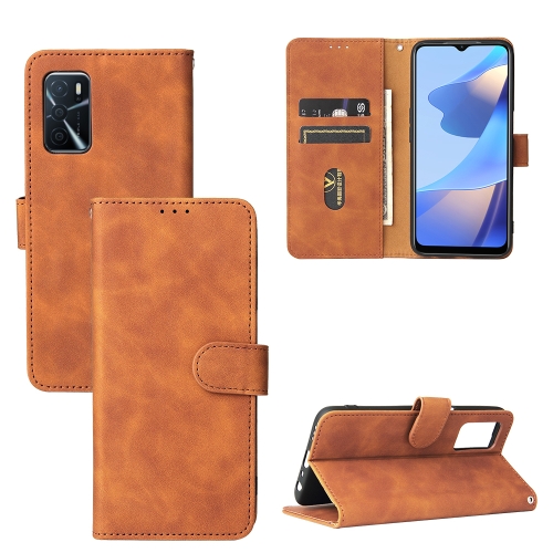 

For OPPO A16 Solid Color Skin Feel Magnetic Buckle Horizontal Flip Calf Texture PU Leather Case with Holder & Card Slots & Wallet(Brown)