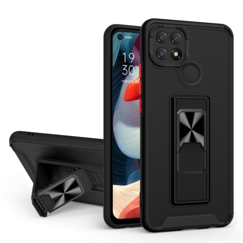 For OPPO A15 Dual-color Skin Feel TPU + PC Magnetic Shockproof Case with Invisible Holder(Black)