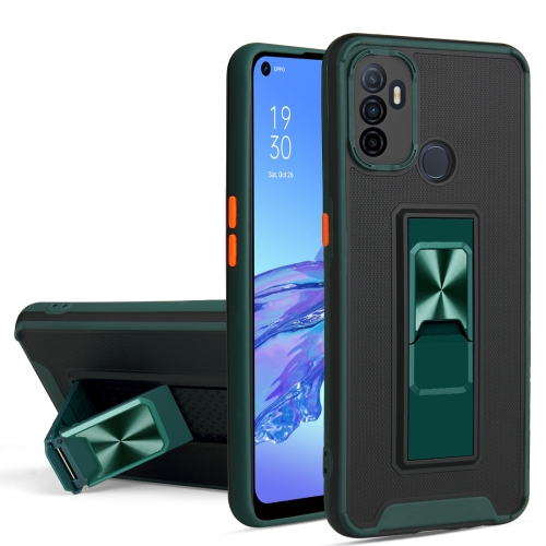 For OPPO A53 Dual-color Skin Feel TPU + PC Magnetic Shockproof Case with Invisible Holder(Dark Green)
