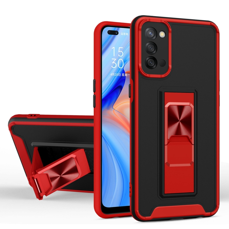 

For OPPO Reno4 Dual-color Skin Feel TPU + PC Magnetic Shockproof Case with Invisible Holder(Red)