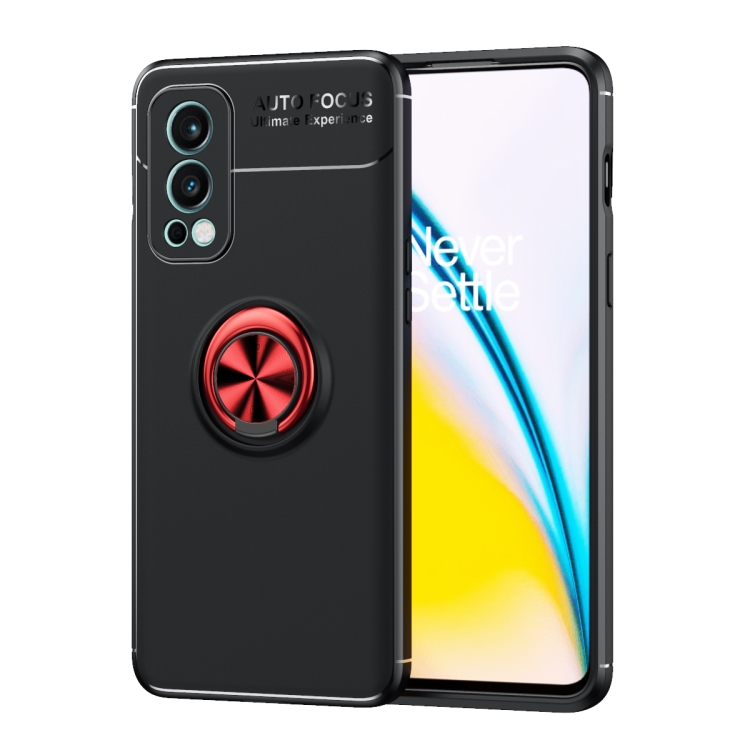 

For OnePlus Nord 2 5G Metal Ring Holder 360 Degree Rotating TPU Case(Black+Red)