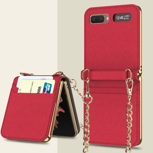 For Samsung Galaxy Z Flip GKK Cross Texture Card Phone Folding Beauty Bag Leather Case(Red)