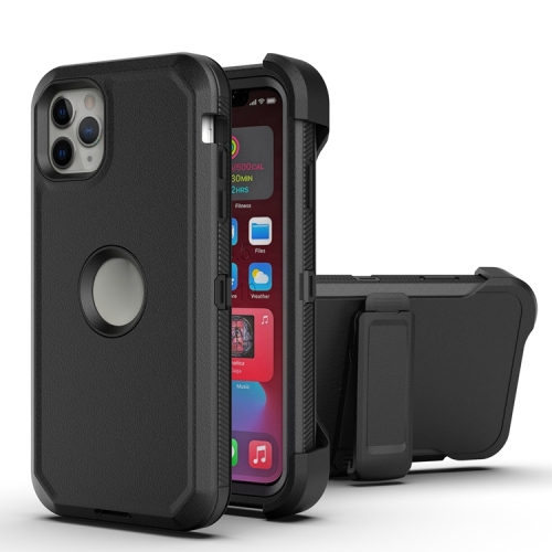 Robot Shockproof Silicone + PC Protective Case with Back Clip Holder For iPhone 11(Black Black)