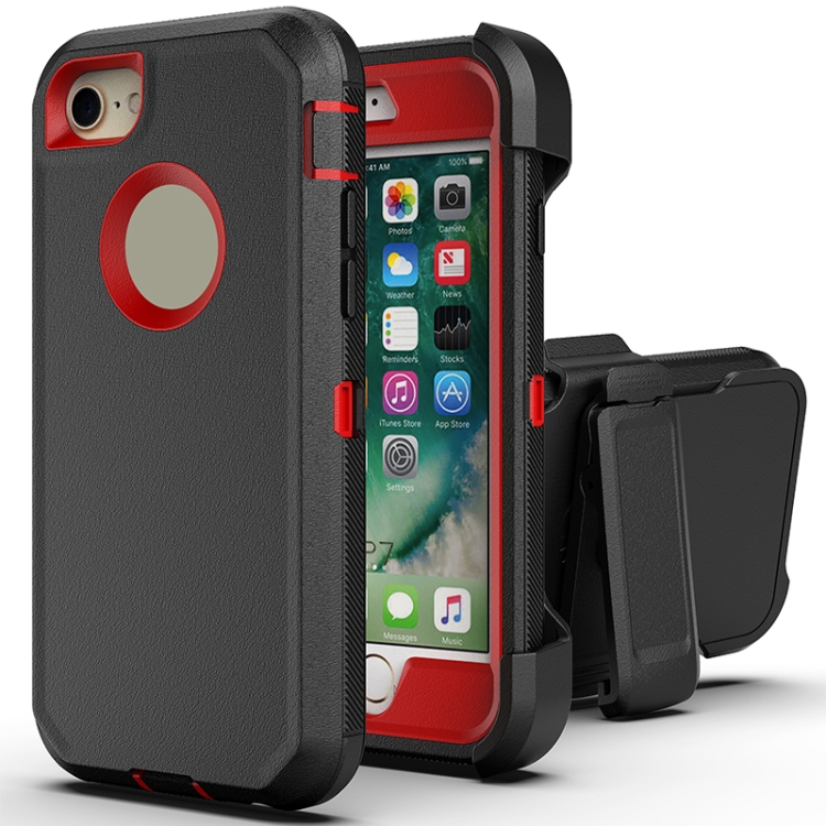 

Robot Shockproof Silicone + PC Protective Case with Back Clip Holder For iPhone SE 2020 / 8 / 7(Black Red)