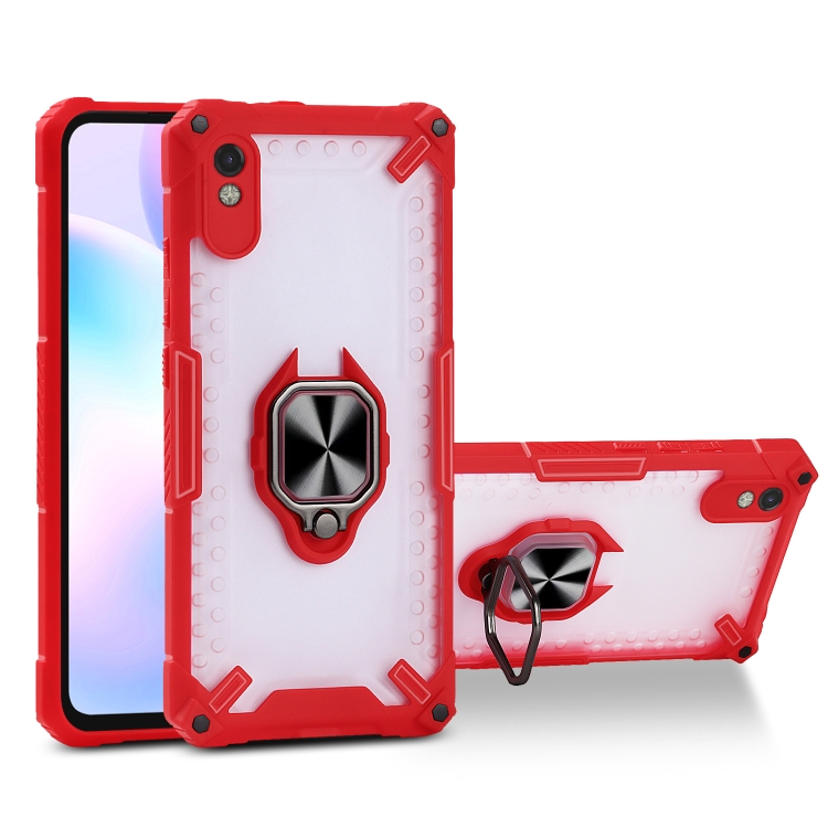 

Matte TPU + PC Magnetic Shockproof Case with Ring Holder For Xiaomi Redmi 9A(Red)