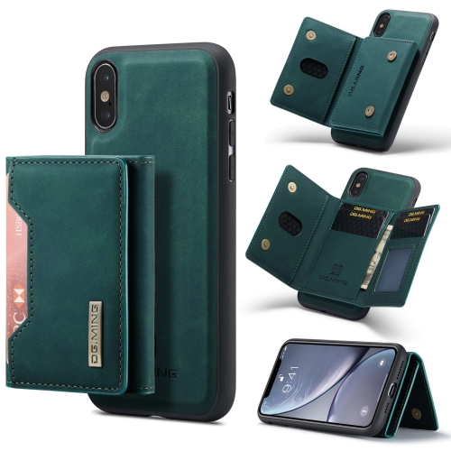 DG.MING M2 Series 3-Fold Multi Card Bag + Magnetic Back Cover Shockproof Case with Wallet & Holder Function For iPhone XS(Green)