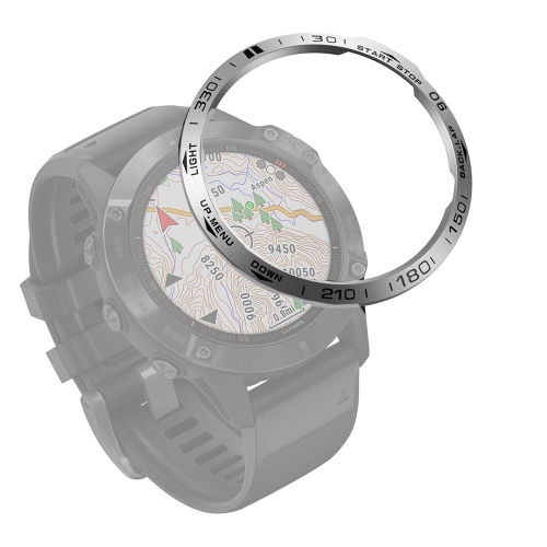 

For Garmin Fenix 6/6 Pro/ 6 Sapphire Smart Watch Steel Bezel Ring, B Version(Silver Ring Black Letter)