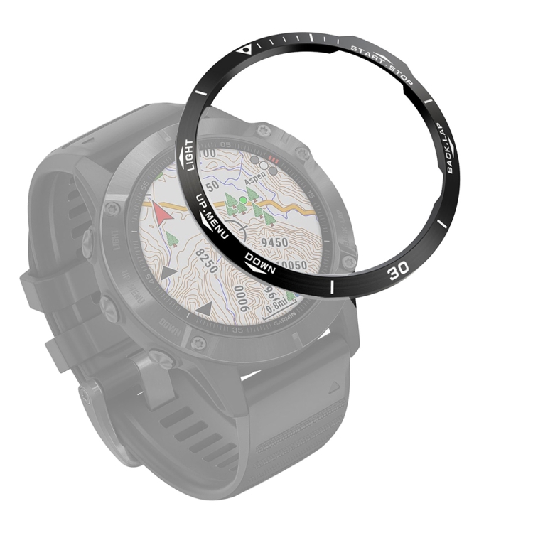 

For Garmin Fenix 6X/6X Pro/6X Sapphire Smart Watch Steel Bezel Ring, B Version(Black Ring White Letter)