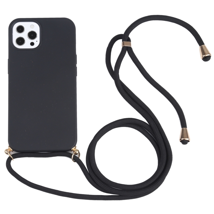 

Wheat Straw Material + TPU Shockproof Case with Neck Lanyard For iPhone 13 Pro(Black)