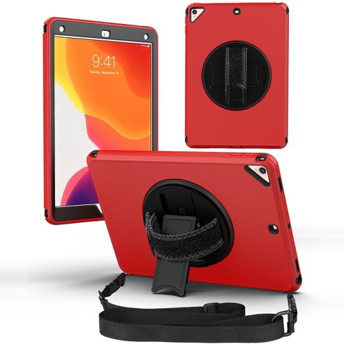 360 Degree Rotation Turntable Robot Shockproof TPU + PC Protective Case with Holder & Hand Grip Strap & Shoulder Strap For iPad Pro 10.5(Red Black)