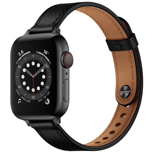 14mm Couple Style Leather Replacement Strap Watchband For Apple Watch Series 7 41mm / 6 & SE & 5 & 4 40mm / 3 & 2 & 1 38mm(Black Black Buckle)