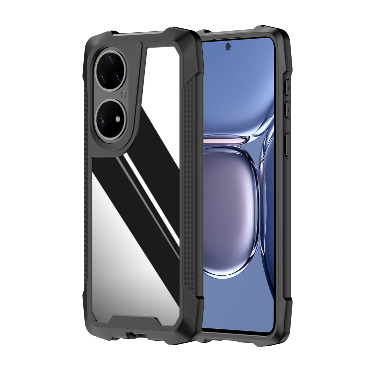 

For Huawei P50 Pro Stainless Steel Metal PC Back Cover + TPU Heavy Duty Armor Shockproof Case(Mirror Black)