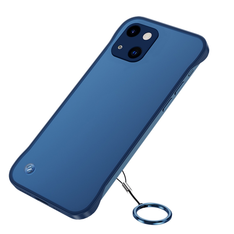 

Frosted Soft Four-corner Shockproof Case with Finger Ring Strap & Metal Lens Cover For iPhone 13 mini(Blue)