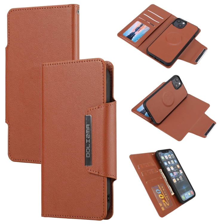 

Ultra-thin Detachable Silk Texture Horizontal Flip PU Leather Case with Card Slots & Wallet & Photo Frame For iPhone 13(Brown)