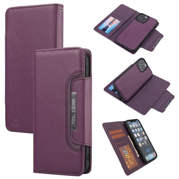 

Litchi Texture Detachable Horizontal Flip PU Leather Case with Holder & Card Slots & Wallet & Photo Frame For iPhone 13 Pro Max(Purple)