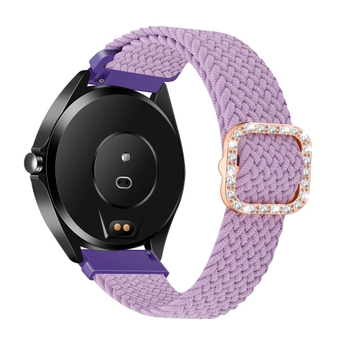 

For Garmin Venu 2/Samsung Gear S3/Xiaomi Haylou RS3 22mm Universal Adjustable Braided Elastic Diamond Buckle Replacement Strap Watchband(Purple)