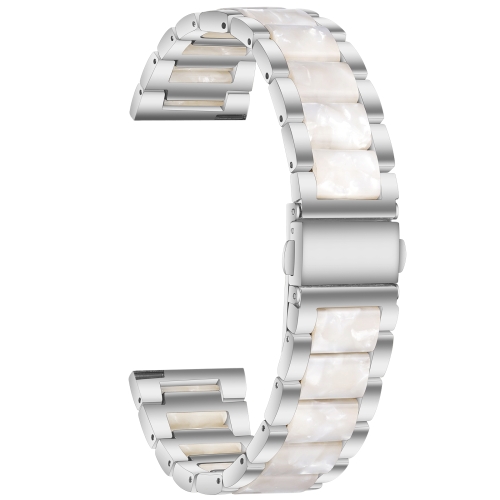 

For Garmin Venu/Vivoactive 3 Music 20mm Universal Three-beads Stainless Steel + Resin Watch Band(Silver+Pearl White)