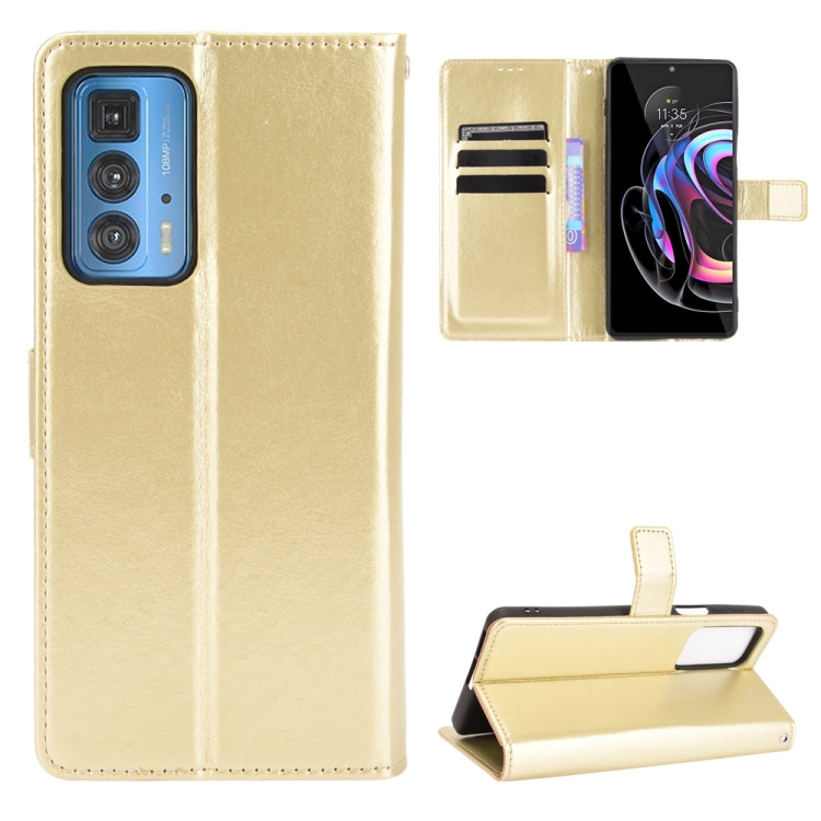 

For Motorola Moto Edge 20 Pro / Edge S Pro Crazy Horse Texture Horizontal Flip Leather Case with Holder & Card Slots & Lanyard(Gold)