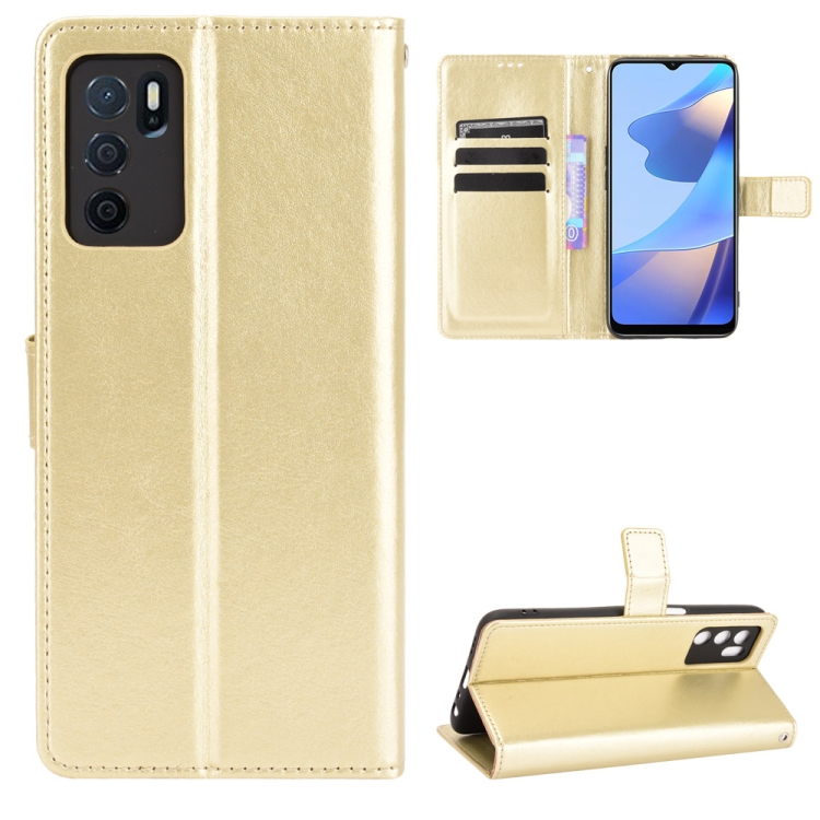 

For OPPO A16 Crazy Horse Texture Horizontal Flip Leather Case with Holder & Card Slots & Lanyard(Gold)