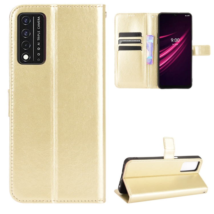 

For T-Mobile REVVL V+ 5G Crazy Horse Texture Horizontal Flip Leather Case with Holder & Card Slots & Lanyard(Gold)