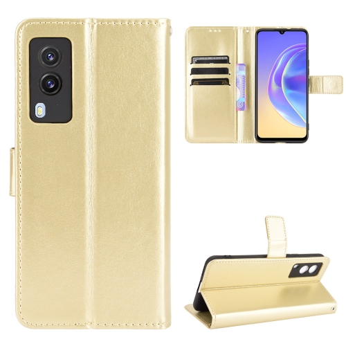 

For vivo V21E 5G Crazy Horse Texture Horizontal Flip Leather Case with Holder & Card Slots & Lanyard(Gold)