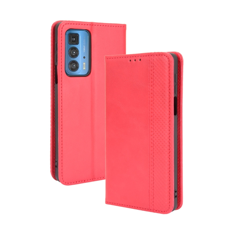 

For Motorola Edge 20 Pro / Edge S Pro Magnetic Buckle Retro Crazy Horse Texture Horizontal Flip Leather Case with Holder & Card Slots & Photo Frame(Red)