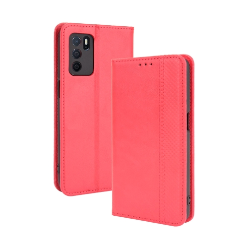 

For OPPO A16 Magnetic Buckle Retro Crazy Horse Texture Leather Phone Case(Red)