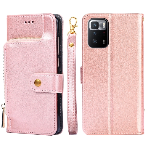 

Zipper Bag PU + TPU Horizontal Flip Leather Case with Holder & Card Slot & Wallet & Lanyard For Xiaomi Redmi Note 10 Pro 5G CN Version(Rose Gold)