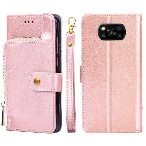 

Zipper Bag PU + TPU Horizontal Flip Leather Case with Holder & Card Slot & Wallet & Lanyard For Xiaomi Poco X3 NFC(Rose Gold)