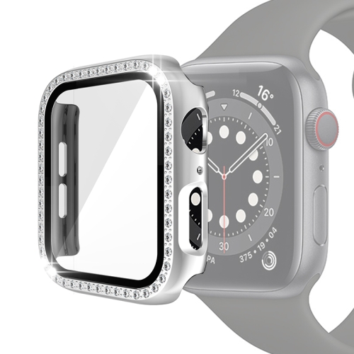 

Electroplating PC Single Row Diamond Protective Case with Tempered Glass Film For Apple Watch Series 6 & SE & 5 & 4 40mm(Silver)