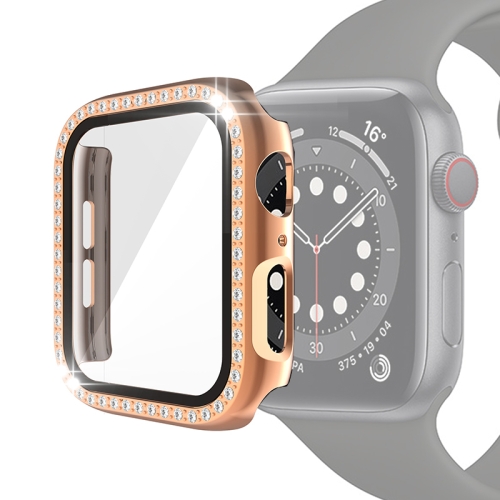 

Electroplating PC Single Row Diamond Protective Case with Tempered Glass Film For Apple Watch Series 6 & SE & 5 & 4 44mm(Rose Gold)