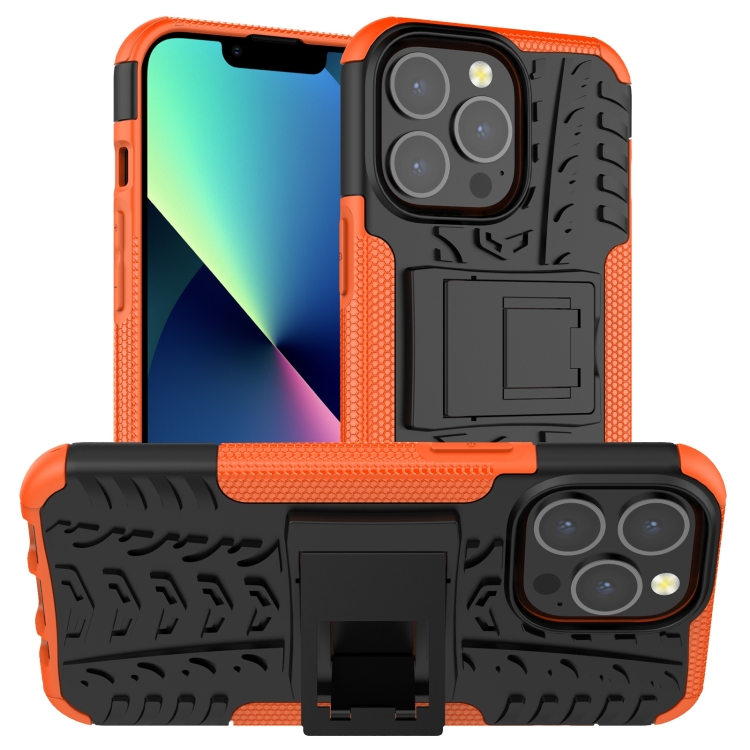 

Tire Texture Shockproof TPU+PC Protective Case with Holder For iPhone 13 mini(Orange)